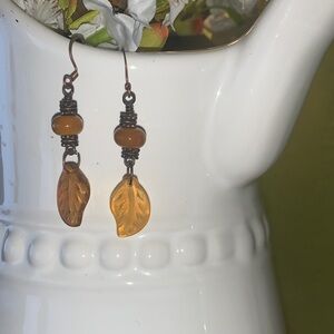 Amber Leaf Drop Earrings - Pulse design lWomen’s Jewelry